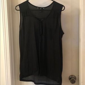 Thin black blouse with bow neck line tie